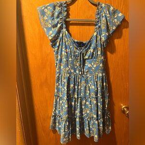 Blue & gold floral print dress